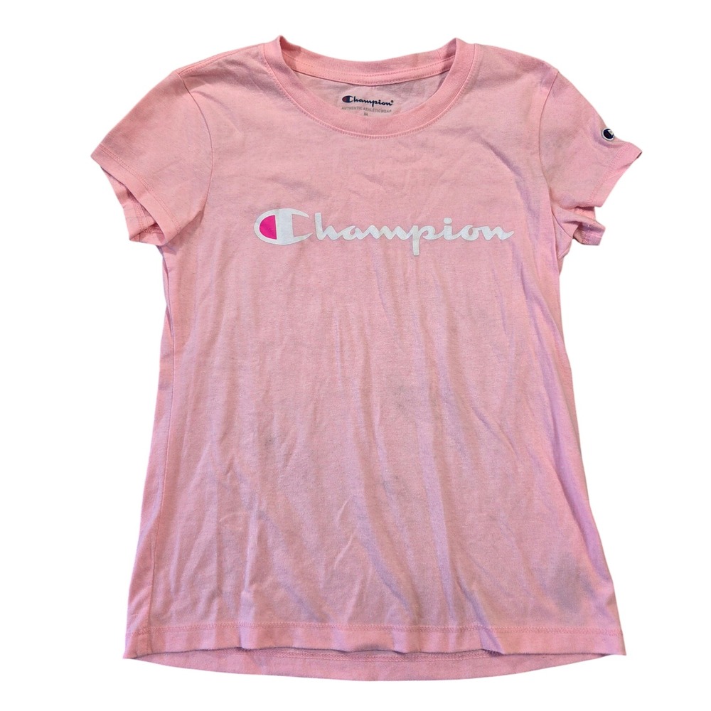 Champion Kids Pink Short Sleeve Logo Graphic T-Shirt Size M Athletic Tee